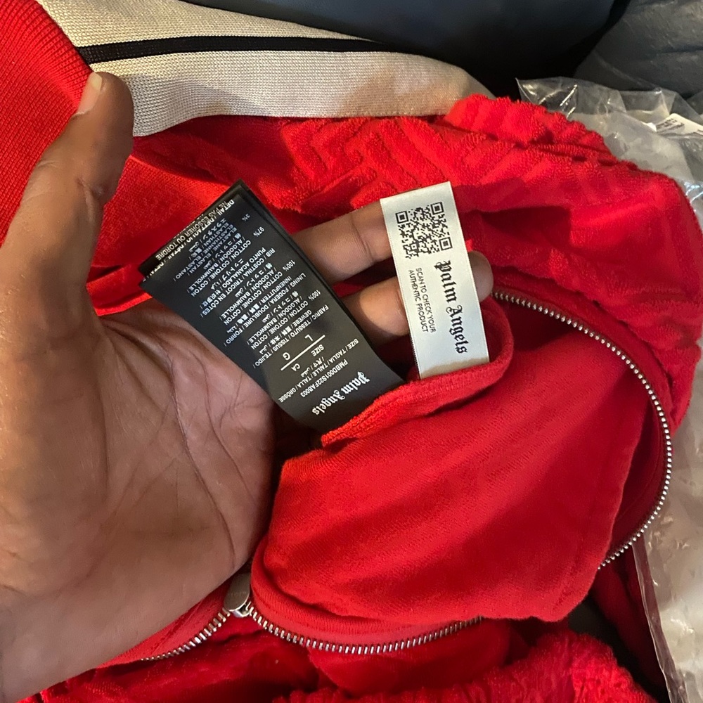 (Large )palm angels sweatsuit red with crème and black line stripe on the side